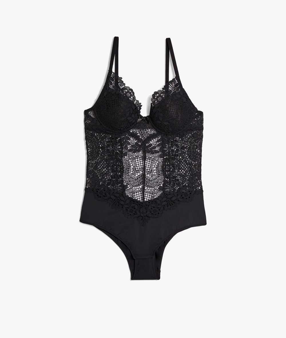 Body en dentelle dos ouvert noir.