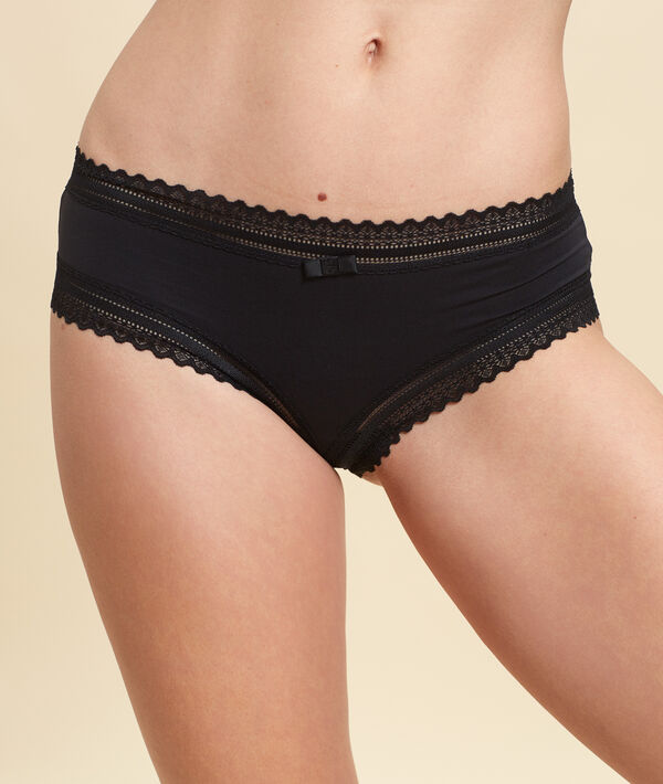 Shorty in microvezel met kanten boorden Shorty in microvezel met kanten boorden;${refinementColor}