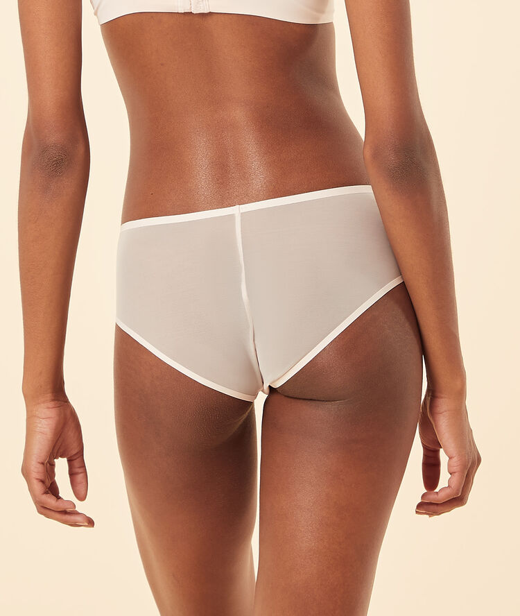 Shorty en microfibre et tulle blush.