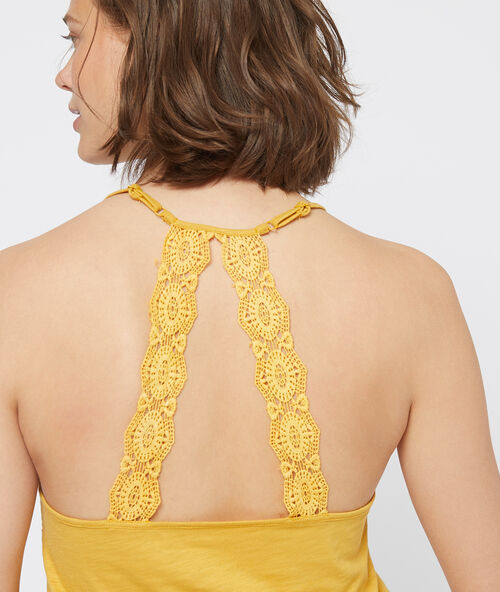 Top met bewerkte rug geel.