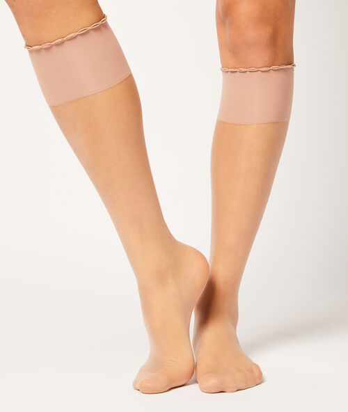 2 paar kniekousen 15d poederkleur nude.