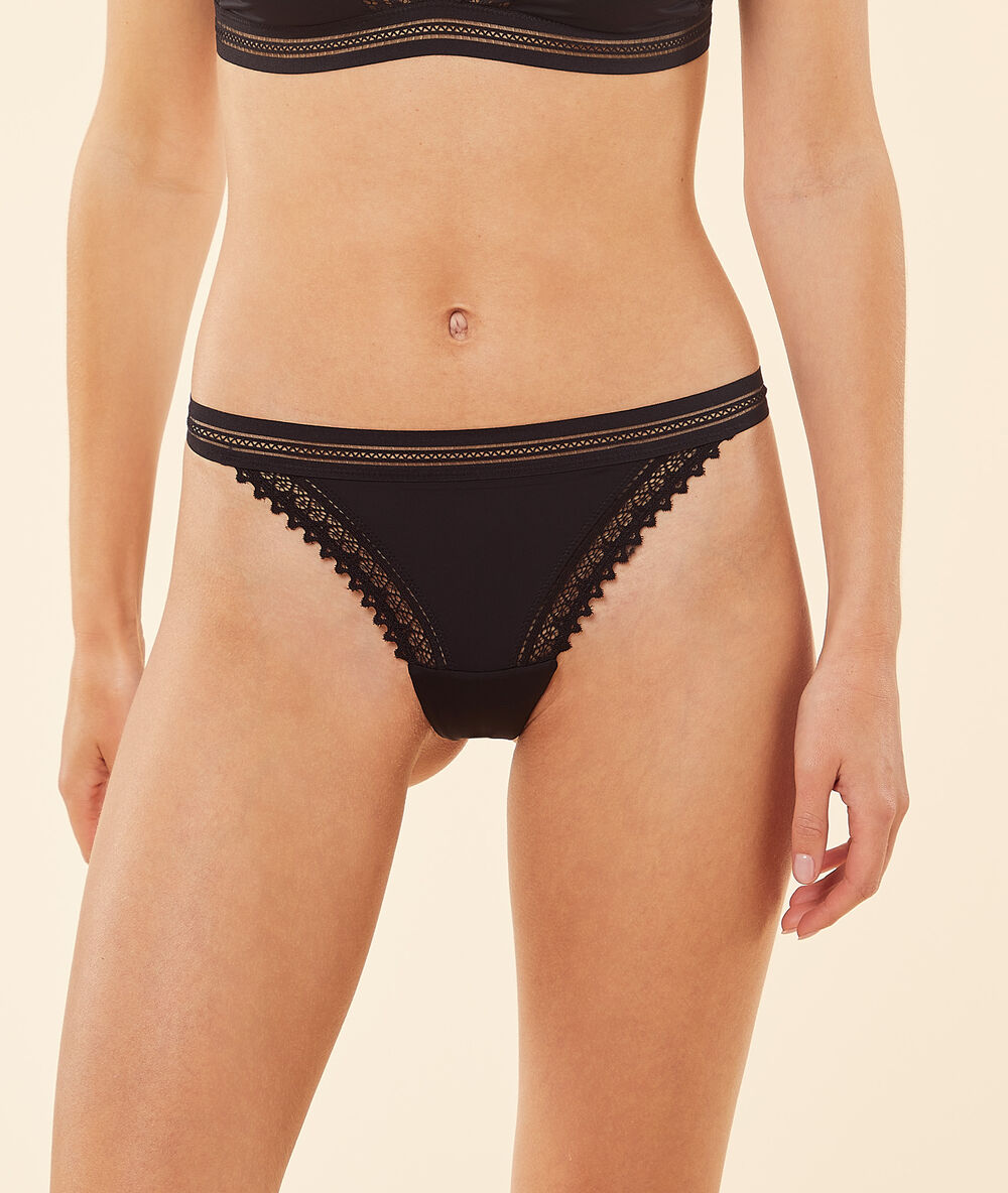Tanga en microfibre noir.