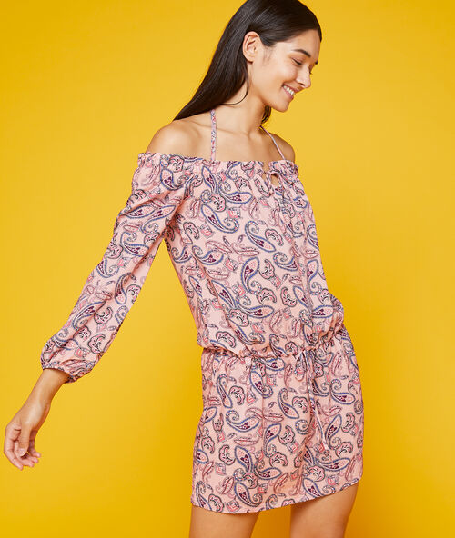 Tunique &agrave; &eacute;paules d&eacute;nud&eacute;es multicolore.