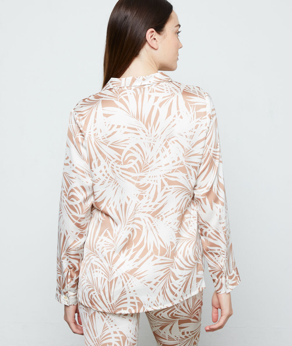 Pyjamavest met bladerprint beige.