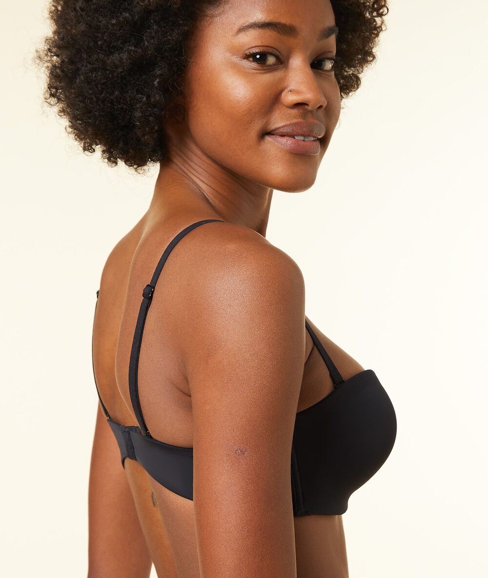 Bandeau microfibre push up, bretelles amovibles bonnets a et b noir.