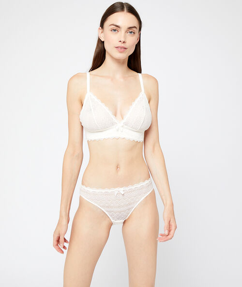 Triangle sans armatures en dentelle, petite basque ecru.