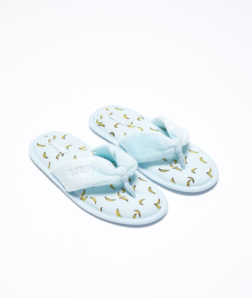 Teenslippers met bananenprint blauw.