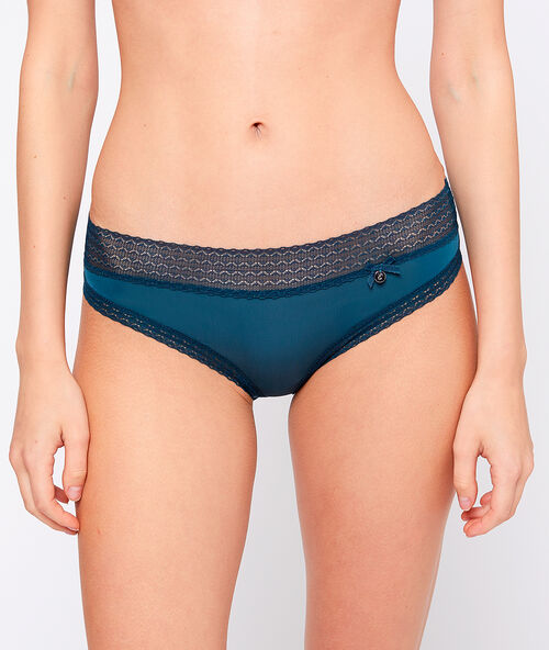 Hipster en microfibre, bords dentelle bleu petrole.