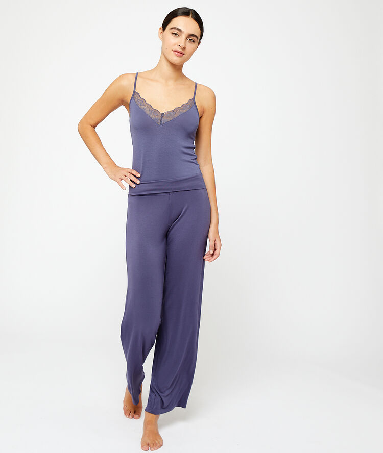 Pantalon en viscose indigo.