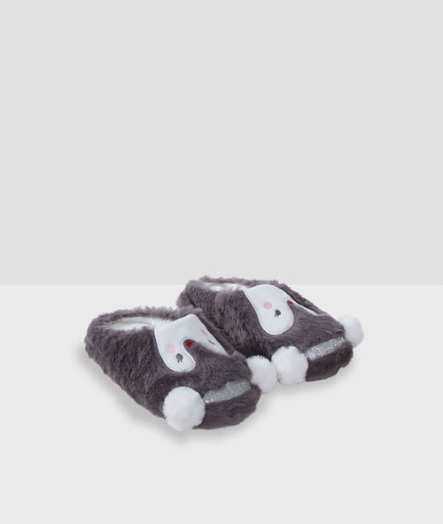 Pingu&iuml;n pantoffels met imitatiebont grijs.