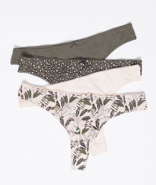 Lot de 4 tangas en coton kaki.