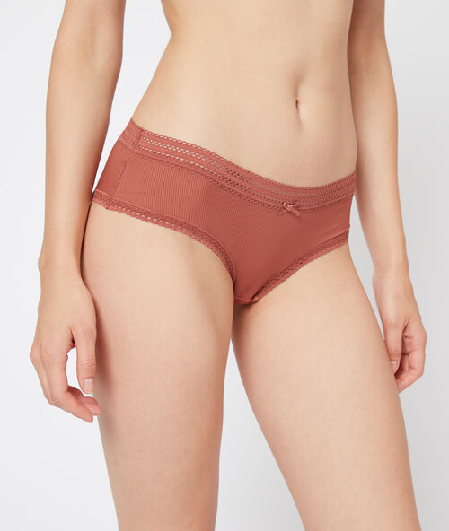 Hipster in microvezel, kanten boord henna.