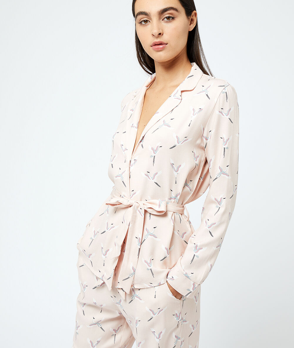 Chemise de pyjama oiseaux rose.