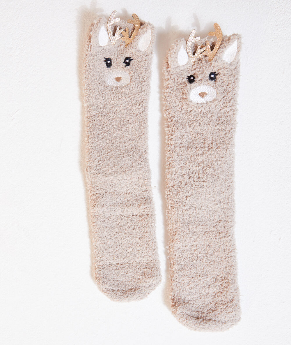 Fleece sokken, homewear ecru.