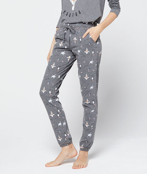 Pantalon imprim&eacute; chats et chiens gris.