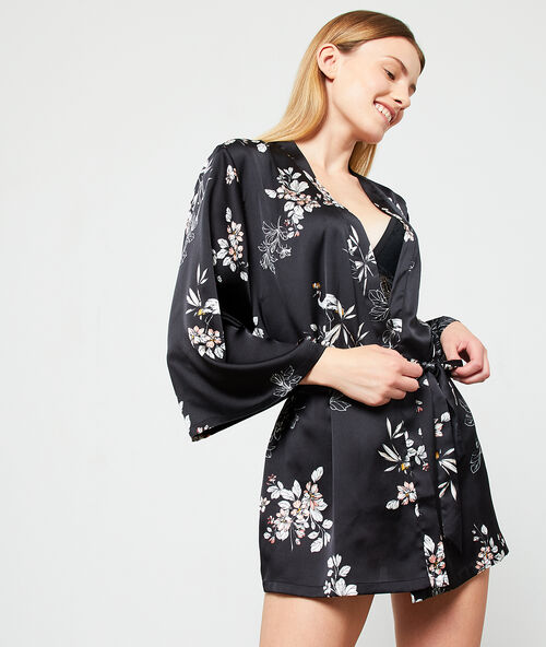 Kimono court ceintur&eacute; noir.