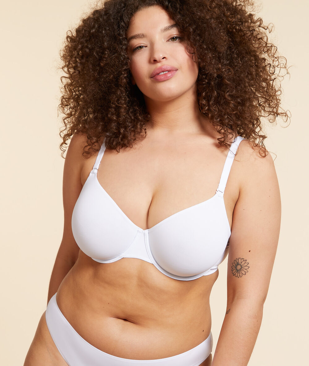 Decolleté beha, nauw aansluitend, microvezel effen cup e blanc.