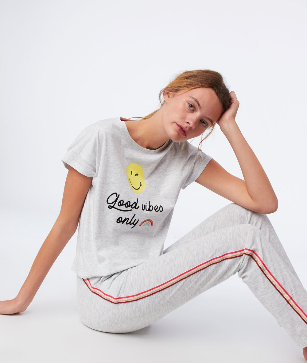 T-shirt ‘good vibes only’ grijs.