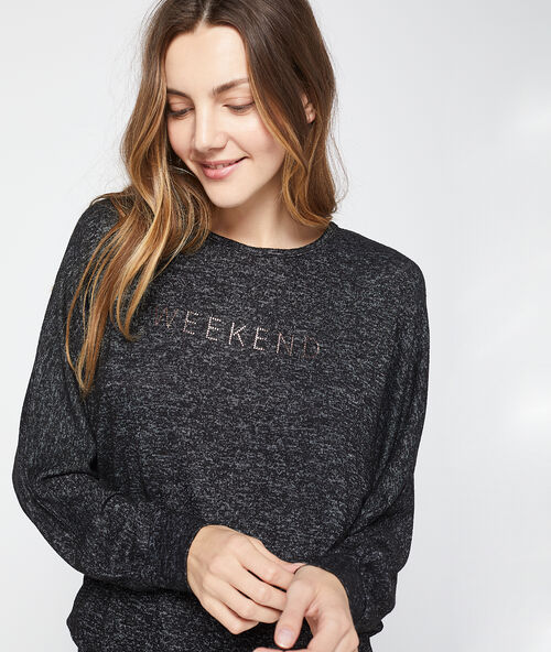 Luchtige gem&ecirc;leerde top 'weekend' grijs.