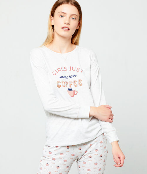 Top imprim&eacute; "girls just wanna have coffee" ecru.