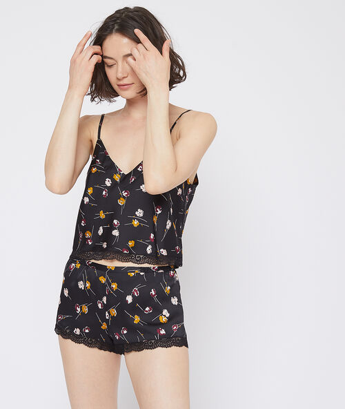 Short &agrave; fleurs noir.