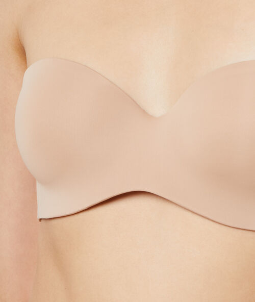 Strapless microvezel push up, afneembare schouderbandjes beige/ peau.