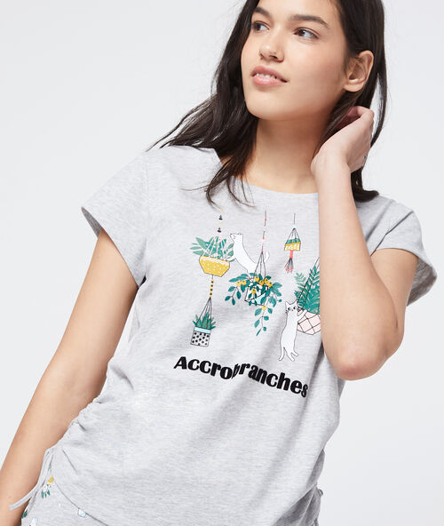 T-shirt met print 'accrobranches' in biologisch katoen ecru.