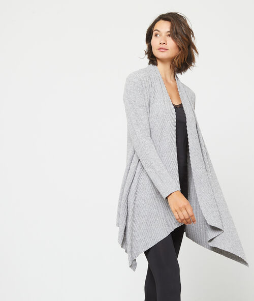 Lange vest in soepele stof en corduroy mesh grijs.