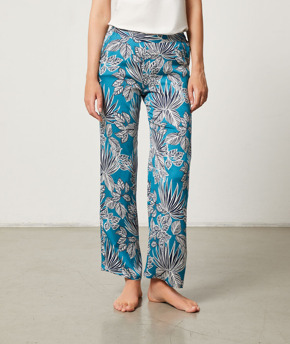 Pantalon met print eendenblauw.