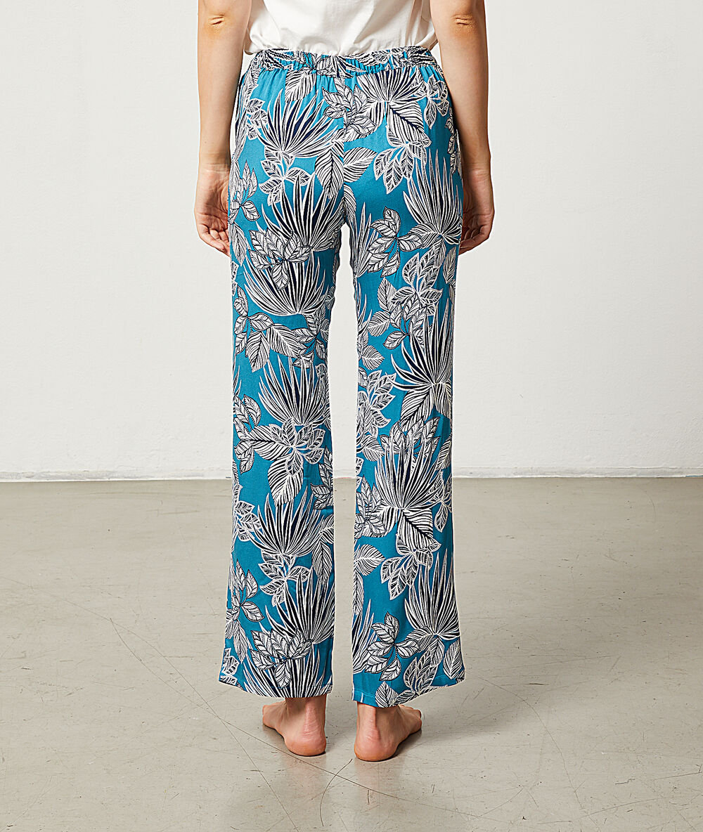 Pantalon met print eendenblauw.