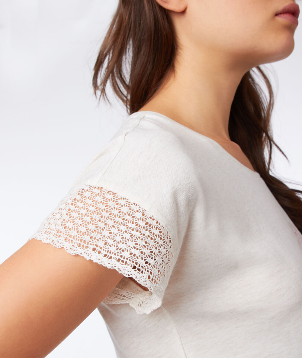 T-shirt imprimé attrape rêve beige.