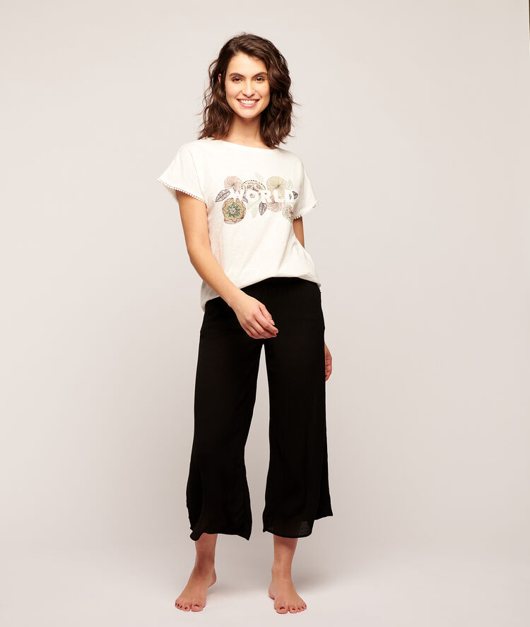 T-shirt imprimé rosas "world" ecru.