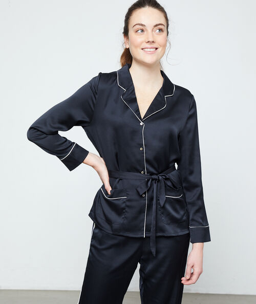 Mannenstijl pyjamahemd zwart.