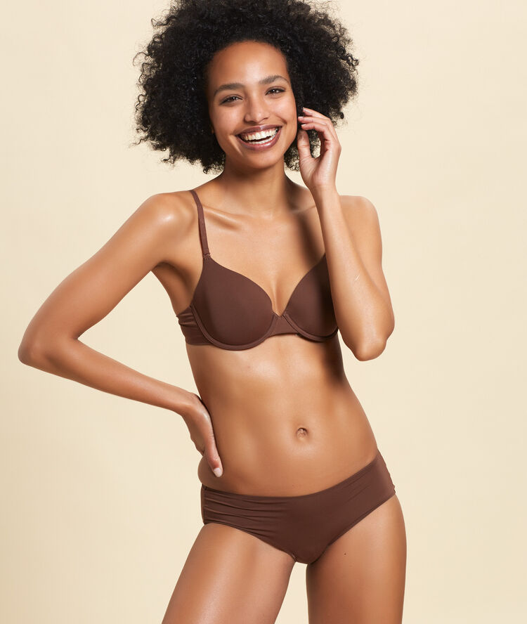 Soutien-gorge n°5 - coques fines microfibre marron clair.