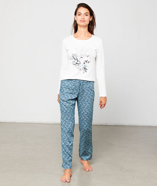 Pantalon imprimé feuillage vert canard.