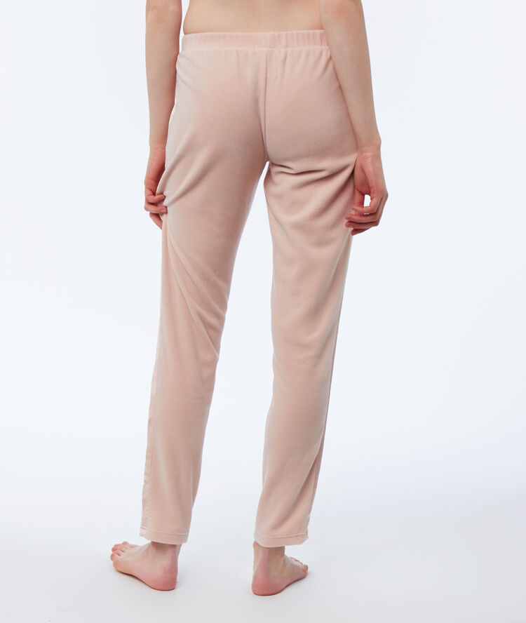 Pantalon homewear fluweel satijnen band roze.