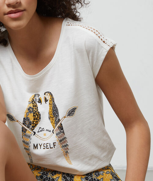 T- shirt perroquets "let me be myself" ecru.