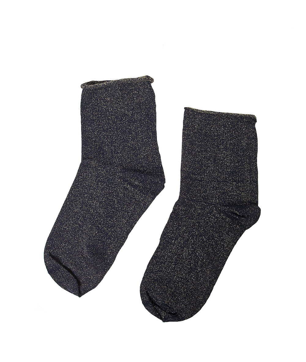 Chaussettes courtes à fils métallisés bleu nuit.