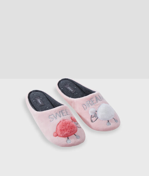 Schaapjes muiltjes met opschrift roze.