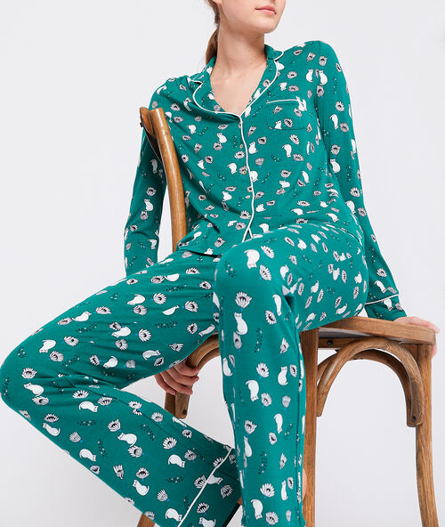 Pantalon imprim&eacute; en viscose &eacute;co-responsable vert.