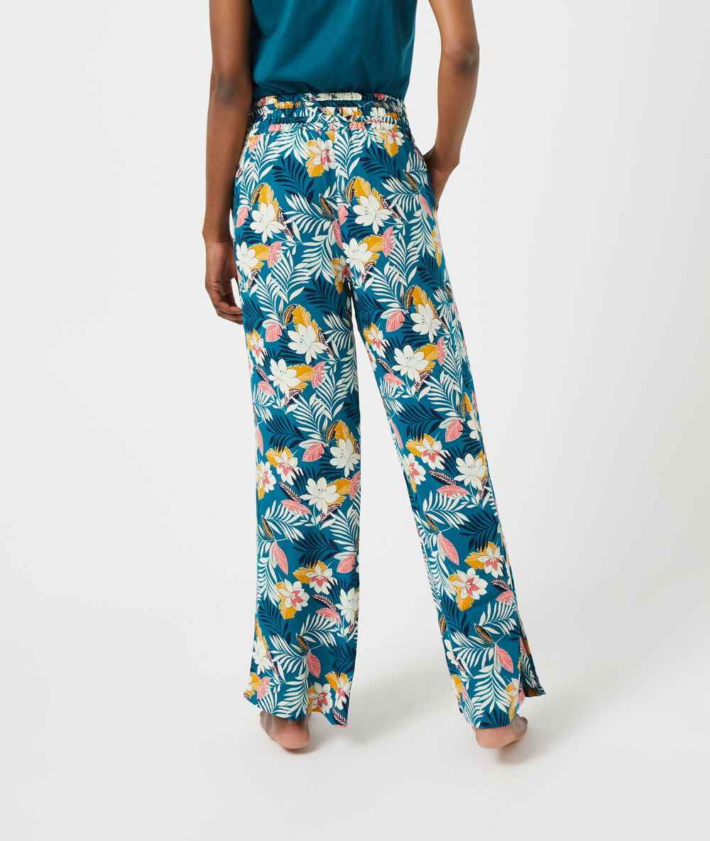 Pantalon met print eendenblauw.