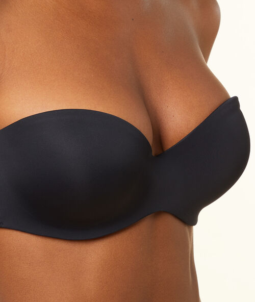 Strapless microvezel push up, afneembare schouderbandjes noir.