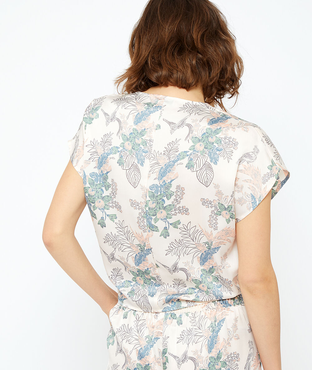 Top met strikkoord print op ecru.