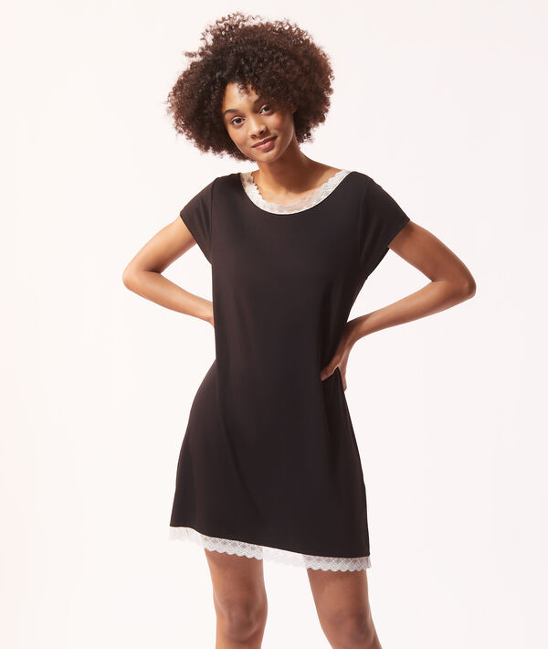 Babydoll met kanten boordjes Babydoll met kanten boordjes;${refinementColor}