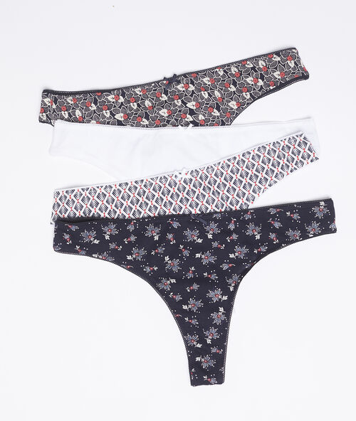Lot de 4 tangas en coton marine.
