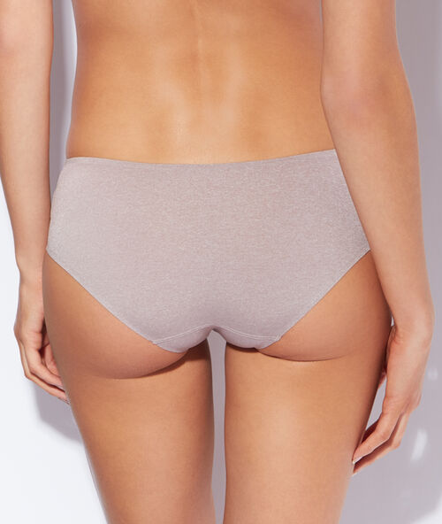 Shorty microvezel gespikkeld tricot taupe.