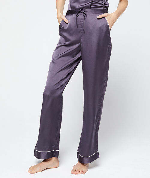 Pantalon satin&eacute; &eacute;vas&eacute; gris.