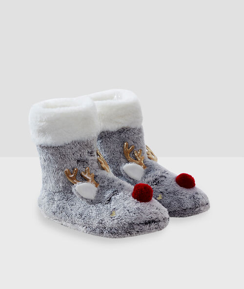Pantoffel-booties, dieren grijs.