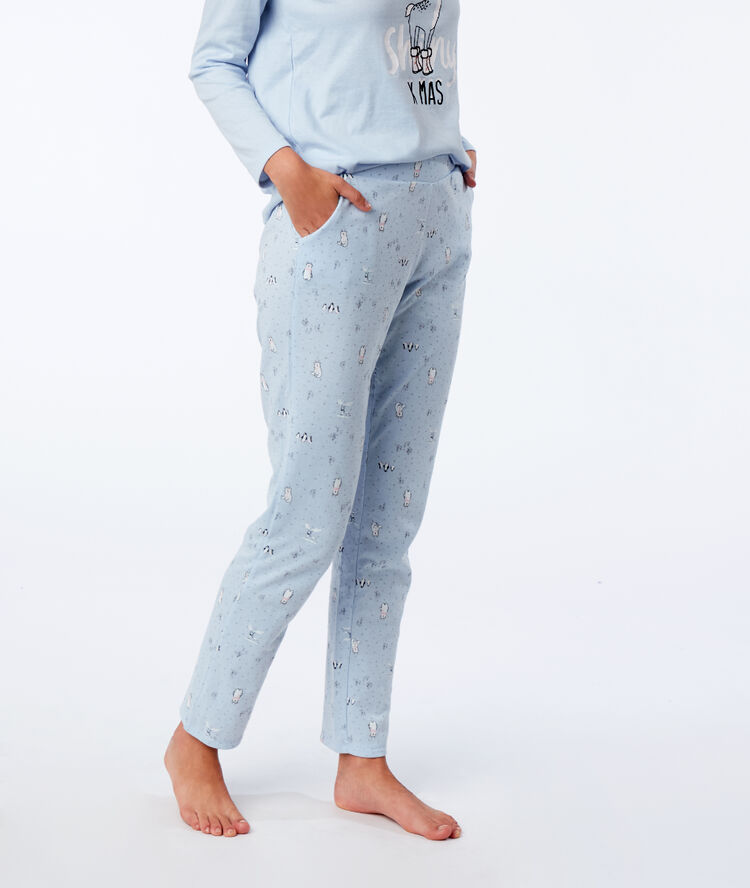 Pantalon imprimé bleu.