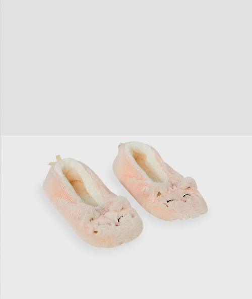 Pantoffels met vulling en mini belletje roze.